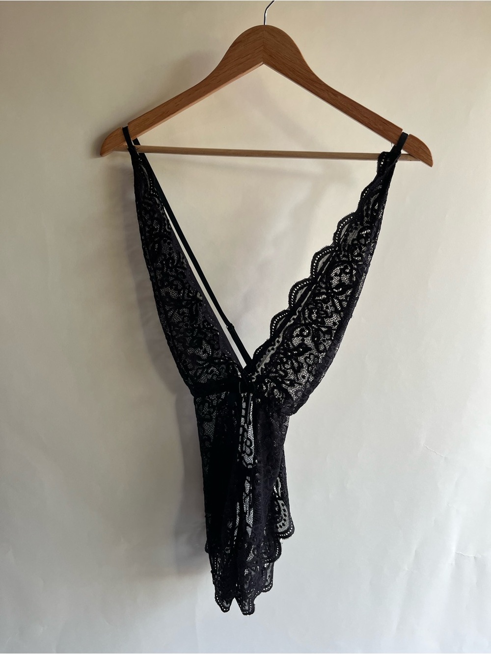 Unbranded Crotchless Teddy Lace Sz 3X Black Plunging V-neck Lingerie EUC Like Nu